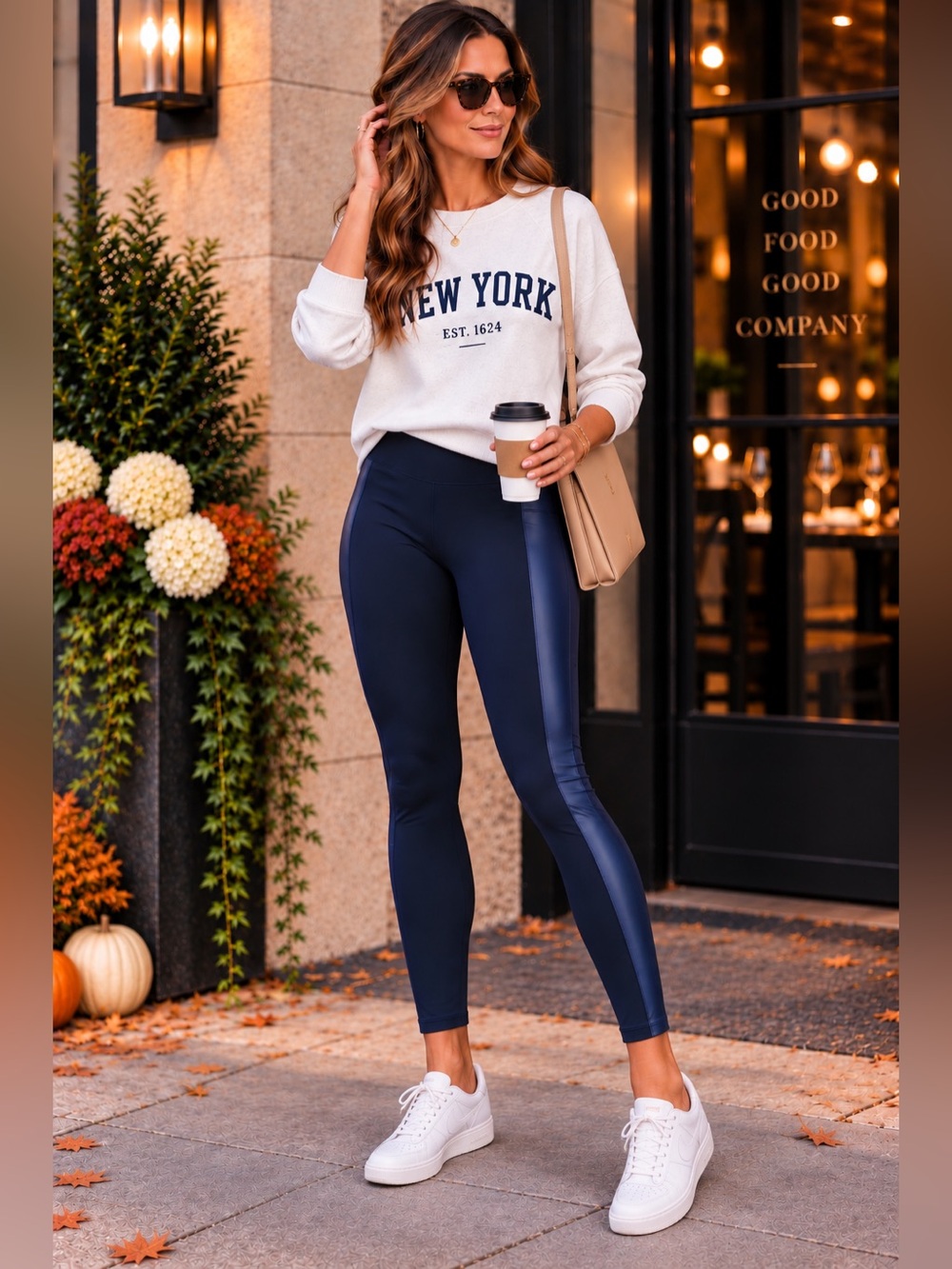 G by Giuliana Jet Set G Leggings Navy Faux Leather Side Stripe XL Petite